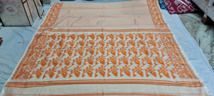 Bengal Soft Cotton Saree | Orange | 5.5 x 1.19 m