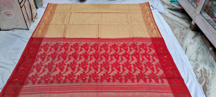 Bengal Cotton Traditional Saree-Cream