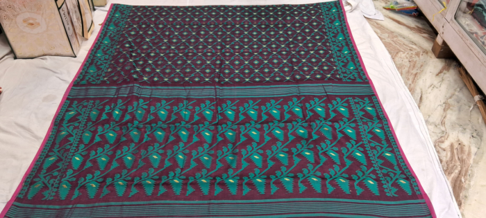 Bengal Cotton Traditional Saree-Maroon