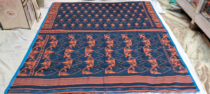 Bengal Soft Cotton Saree-Navy Blue