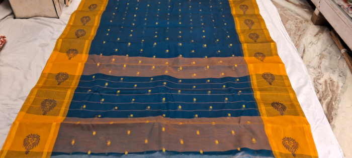 Bengal Soft Cotton Saree-Navy Blue