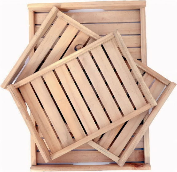 Wooden Serving Tray | Natural Pine Wood | Set of 3