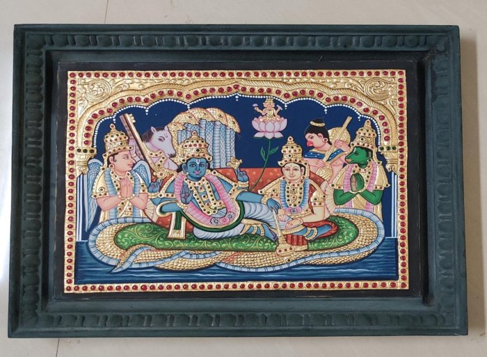 Handcrafted Lord Vishnu Thanjavur Painting I 22 carat Gold Foil 