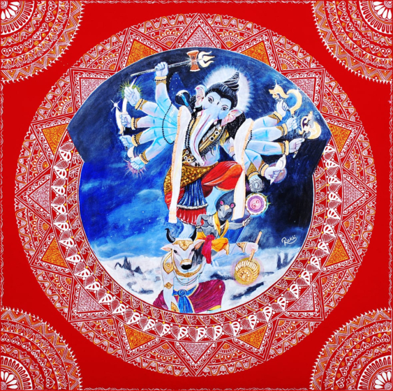 Handcrafted Aipan Art Shiv Pariwar Swaroop Ganesh Painting