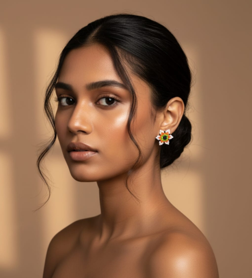 Sunburst Floral Handcrafted Glass Bead Stud Earrings