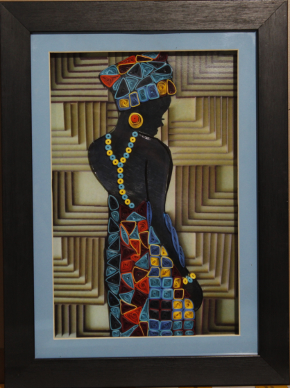 "African Pride and Beauty: Quilled Blue Lady Frame"