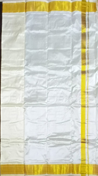Handcrafted Salem Handloom Silk Dhoti with Tower Zari Border| Cream | AT 4779
