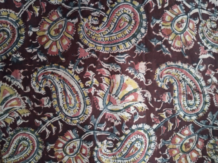 Kalamkari Hand Block Print Cotton Cambric Fabric Multicolor 1 Meter (KBPF29)