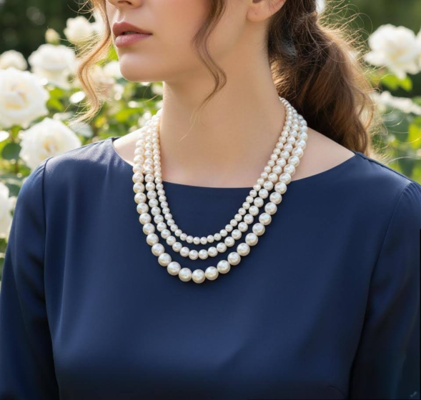 Handcrafted Triple-Layered Pearl Necklace 