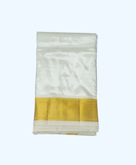 Silk Dhothi with Golden Zari Diamond Border | Cream | AS 243 | 70Kuligai Border Size
