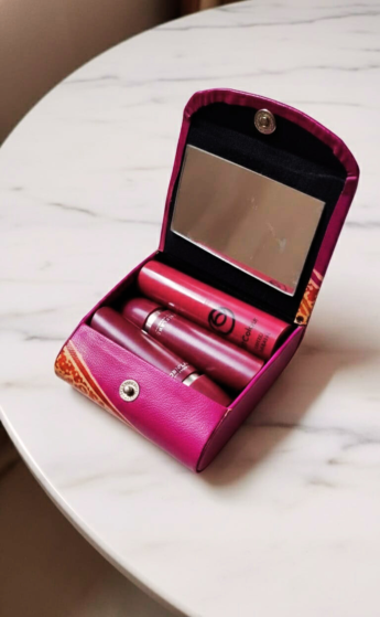 Handcrafted Leather Lipstick Case with Mirror for 3 Lipsticks