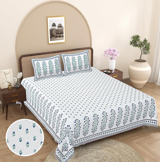Jaipuri Cotton Hand-Printed Bedsheet | 90x108 inches