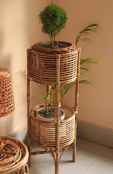 Handmade Natural Cane Flowe Pot Plant Stand Planter | Rattan | Varnish Brown Color | 1 Piece