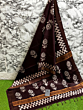 Handloom Batik Print Saree with Golden Zari Border & Blouse| Wine Colour