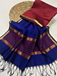 Handloom Cotton Blue Saree with Blouse Piece