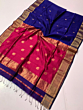 Handloom Cotton Dark Blue Saree with Blouse Piece