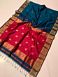 Cotton Saree with Blouse Piece | Teal Blue & Magenta Pink