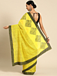 Hand-Block Print Pure Mulmul Cotton Saree  | Yellow