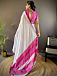 Elegant Semi Linen Saree with Silver Zari Border | White & Pink