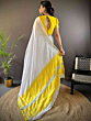 Elegant Semi Linen Saree with Silver Zari Border | White & Yellow