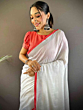 Elegant Semi Linen Saree with Silver Zari Border | White & Red