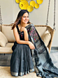 Linen Embroidery Saree Half & Half Design with Plain Border & Running Blouse - 100 Count Premium Linen