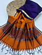 Handloom Cotton Orange Saree with Blouse Piece