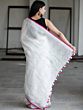 Handwoven Linen Saree | Zari Border 