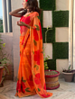 Chiffon Saree with Hand-Printed Hibiscus Flowers 