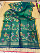 Handloom Dark Green Muslin Saree with Blouse Piece