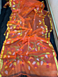 Moslin saree with blouse piece -Orange