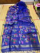 Handloom Royal Blue Muslin Saree with Blouse Piece