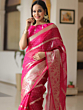 HANDLOOM PLUS Banarasi Organza Mix Saree with Stripes Design & Broad Border - Exclusive New Colours Collection