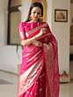 HANDLOOM PLUS Banarasi Organza Mix Saree with Stripes Design & Broad Border - Exclusive New Colours Collection