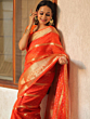 HANDLOOM PLUS Banarasi Organza Mix Saree with Stripes Design & Broad Border - Exclusive New Colours Collection