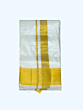 Art Silk Dhothi with Golden Zari Diamond Tower Border | Cream | AS 489