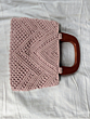 Crochet Wooden Handle Hand Bag in Dusty Pink