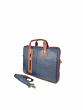 Genuine Leather Laptop Bag with Shoulder Strap| Blue & Brown | Macbook Compatible