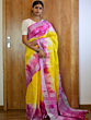 Bhagalpur Pure Linen Cotton Saree | Shibori Pattern | Pink & Yellow