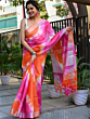 Bhagalpur Pure Linen Cotton Saree | Shibori Pattern | Orange & Pink