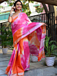 Bhagalpur Pure Linen Cotton Saree | Shibori Pattern | Orange & Pink