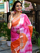 Bhagalpur Pure Linen Cotton Saree | Shibori Pattern | Orange & Pink