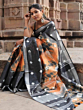Handloom Pure Bhagalpuri Linen Cotton Saree | Black & Orange