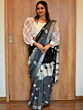 Linen Cotton Bagru Printed Saree | Black