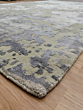 Hand Knotted Wool and Silk Rug | Modern Abstract Grey Olive Cream