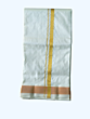Plain Cream Dhothi with Golden Zari Brown | Cream | Artsilk | 30 Kuligai Border size