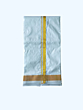 Pure Silk Dhothi with Golden Zari Border | White | 30 Kuligai Border Size 
