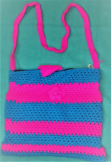 Handmade Woolen Purse - Blue & Pink
