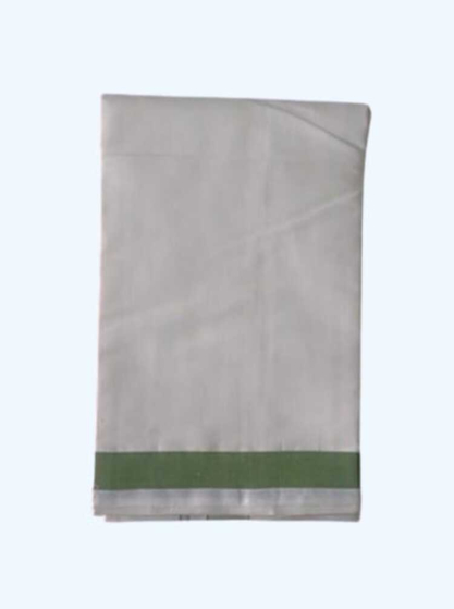 Plain Cream Dhothi with Olive Border | Cotton