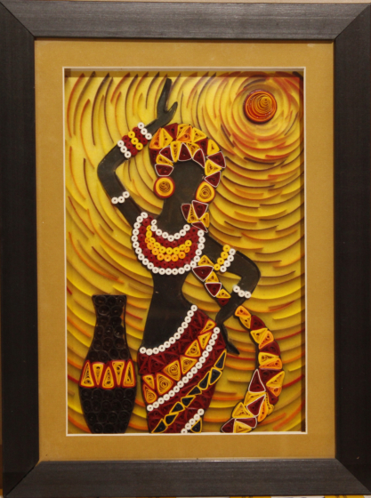 "African Elegance in Quilling: Moon Lady Picture Frame"